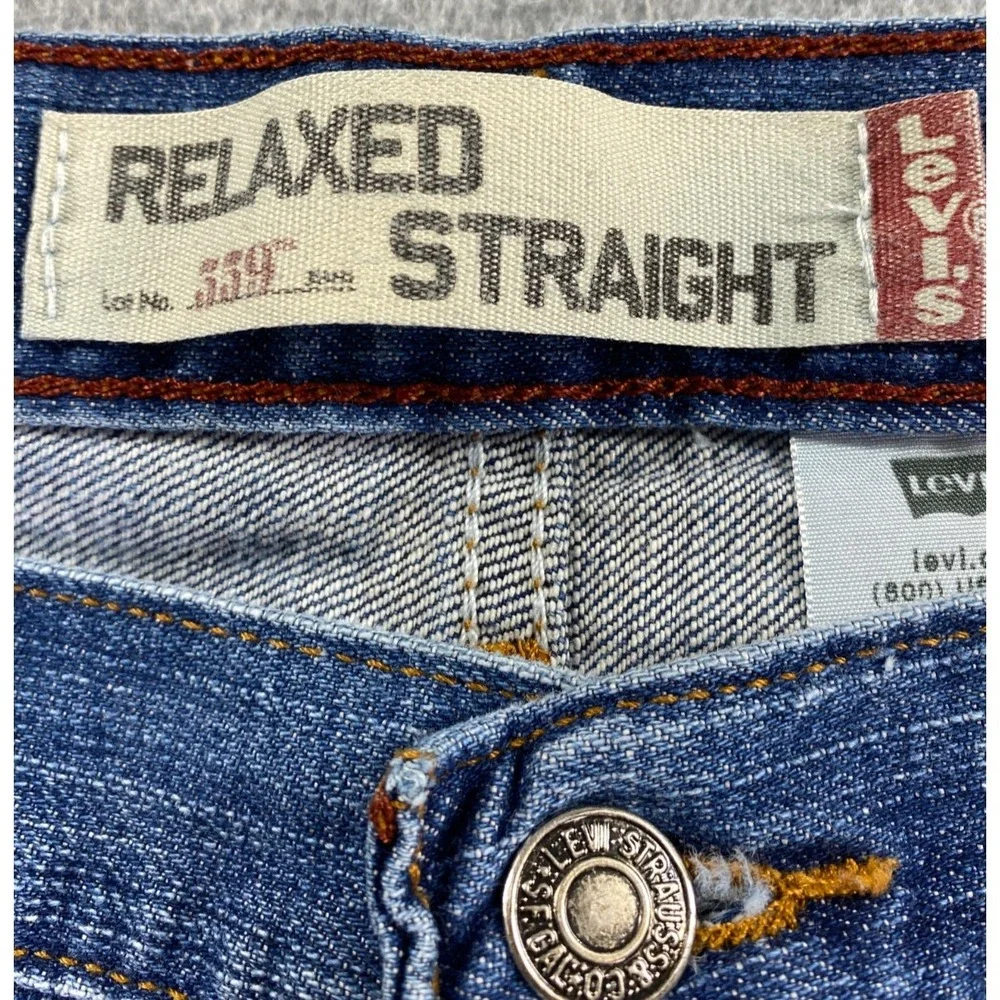 Levis 559 Relaxed Straight Jeans Mens 36x32 Blue Med Wash 100% Cotton Distressed